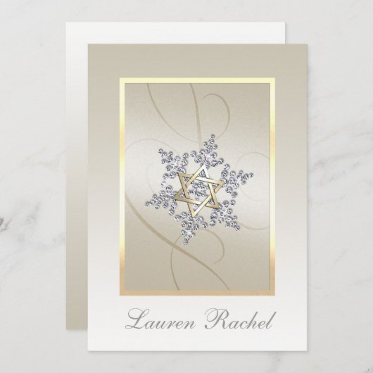 Bat Mitzvah Crystal Snowflake Star von David Einladung (Vorne/Hinten)
