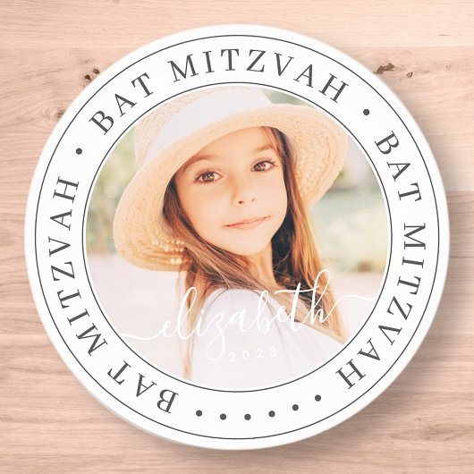 Bat Mitzvah Custom Modernes Elegantes Chic Foto Runder Aufkleber