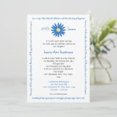 Bat Mitzvah Delightful Daisy Message Text Blau Einladung (Stehend Vorderseite)