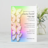 Bat Mitzvah Dimensional Butterfly Rainbow Gradient Einladung (Stehend Vorderseite)