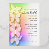 Bat Mitzvah Dimensional Butterfly Rainbow Gradient Folieneinladung (Vorderseite)