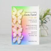 Bat Mitzvah Dimensional Butterfly Rainbow Gradient Folieneinladung (Stehend vorne)