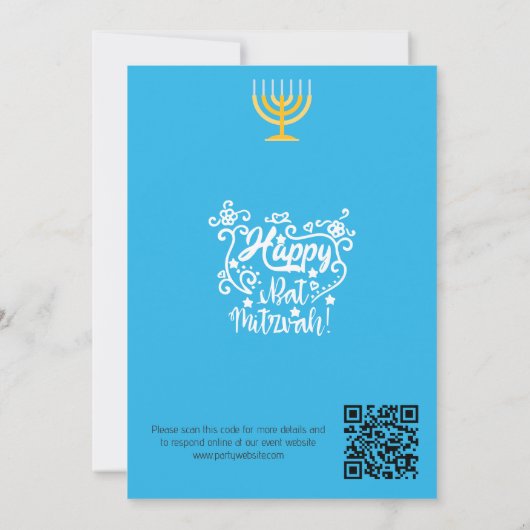 Bat mitzvah Einladung: Beach theme, QR Einladung (Rückseite)