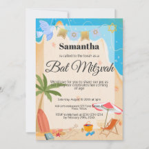 Bat mitzvah Einladung: Beach theme, QR