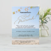 Bat mitzvah Einladung: Beach theme, QR Einladung (Stehend Vorderseite)