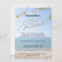 Bat mitzvah Einladung: Beach theme, QR