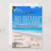Bat mitzvah Einladung: Beach theme, QR