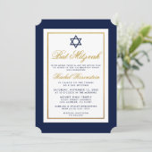 Bat Mitzvah Einladung Blau und Gold (Stehend Vorderseite)