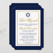 Bat Mitzvah Einladung Blau und Gold (Vorne/Hinten)