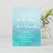 Bat Mitzvah Einladung Blue Watercolor Ombre (Stehend Vorderseite)