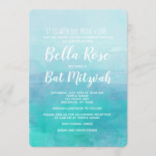 Bat Mitzvah Einladung Blue Watercolor Ombre