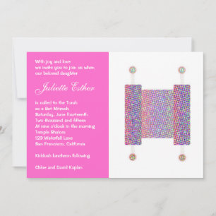 Bat Mitzvah Einladung Festivals Torah Scroll Rosa