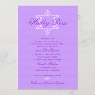 Bat Mitzvah Einladung Hailey mit Damask Lila