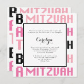 Bat Mitzvah Einladung in rosa und schwarz Thema (Vorne/Hinten)