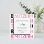 Bat Mitzvah Einladung in rosa und schwarz Thema (Stehend Vorderseite)