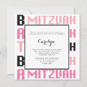 Bat Mitzvah Einladung in rosa und schwarz Thema (Vorderseite)