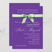 Bat Mitzvah Einladung jede Farbe mit grünem Bow (Vorne/Hinten)