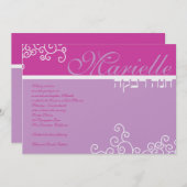 Bat Mitzvah Einladung Marielle Hebrew Rosa (Vorne/Hinten)