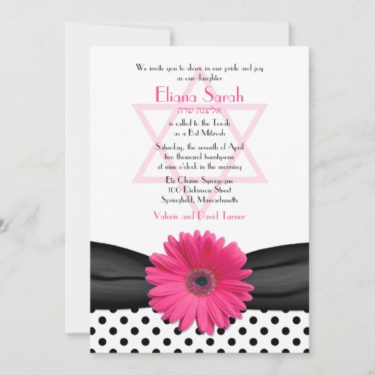 Bat Mitzvah Einladung | Pink Daisy Polka Dot (Vorderseite)