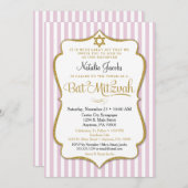 Bat Mitzvah Einladung Rosa Gold Eleganter Streifen (Vorne/Hinten)
