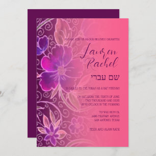 Bat Mitzvah Einladung Sweet Floral Pink Lila