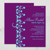 Bat Mitzvah Einladungen Allison Blume PurpleBlue (Vorne/Hinten)
