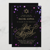 Bat Mitzvah Einladungen | Elegant Lila & Gold (Vorne/Hinten)