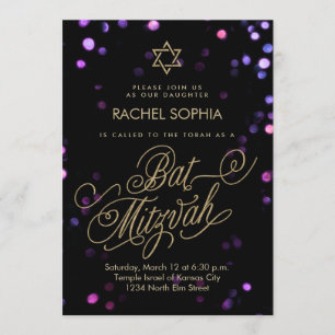 Bat Mitzvah Einladungen Elegant Lila & Gold