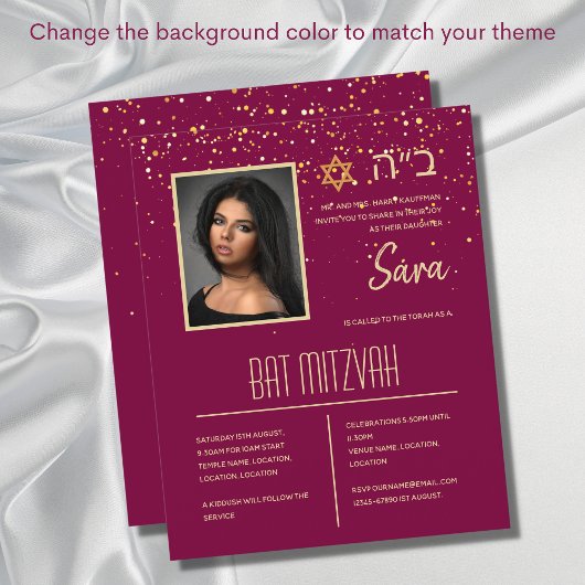BAT MITZVAH Einladungen Jüdische Foto-Karten Elega