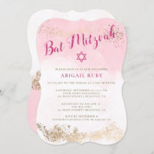 Bat Mitzvah Einladungen | Rosa und goldener Glitze