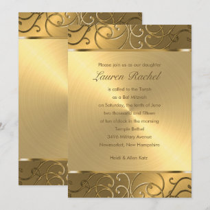 Bat Mitzvah Elegant All Gold Filigree Einladung