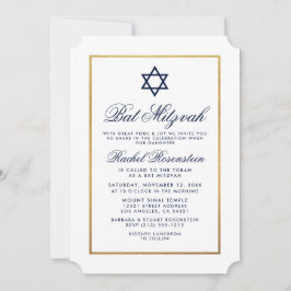Bat Mitzvah Elegant Blue Gold Einladung
