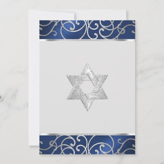 Bat Mitzvah Elegant Blue und Silver Filigree Einladung (Rückseite)