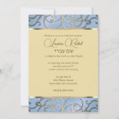Bat Mitzvah Elegant Dusty Blue und Gold Filigree Einladung (Vorderseite)