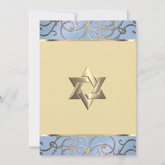 Bat Mitzvah Elegant Dusty Blue und Gold Filigree Einladung (Rückseite)