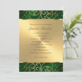 Bat Mitzvah Elegant Emerald Green Gold Filigree Einladung (Stehend Vorderseite)