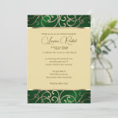 Bat Mitzvah Elegant Emerald Green Gold Filigree Einladung (Stehend Vorderseite)