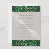 Bat Mitzvah Elegant Emerald Green Silver Filigree Einladung (Vorderseite)