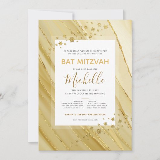 Bat Mitzvah Elegant Gold Glitzer Einladung (Vorderseite)
