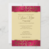 Bat Mitzvah Elegant Magenta Pink Gold Filigree Einladung (Vorderseite)