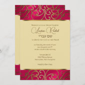 Bat Mitzvah Elegant Magenta Pink Gold Filigree Einladung (Vorne/Hinten)