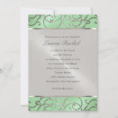 Bat Mitzvah Elegant Mint Green Silver Filigree Einladung (Vorderseite)