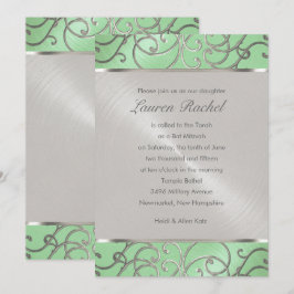 Bat Mitzvah Elegant Mint Green Silver Filigree Einladung