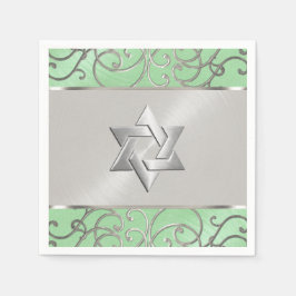 Bat Mitzvah Elegant Mint Green Silver Filigree Serviette