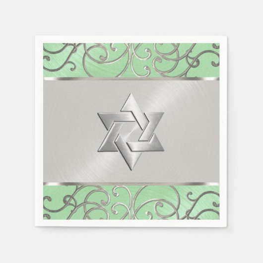 Bat Mitzvah Elegant Mint Green Silver Filigree Serviette (Vorderseite)