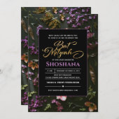 Bat Mitzvah Elegant Modernes Boho Blumenschrift Einladung (Vorne/Hinten)