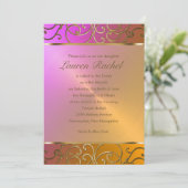 Bat Mitzvah Elegant Orange Pink Gold Filigree Einladung (Stehend Vorderseite)