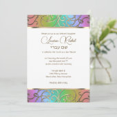 Bat Mitzvah Elegant Rainbow und Gold Filigree Einladung (Stehend Vorderseite)