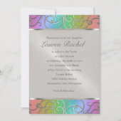 Bat Mitzvah Elegant Rainbow und Silver Filigree Einladung (Vorderseite)