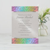 Bat Mitzvah Elegant Rainbow und Silver Filigree Einladung (Stehend Vorderseite)